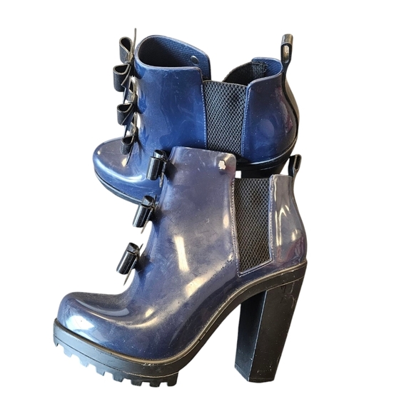 Melissa X Karl Lagerfield Blue Black Bow Booties - Picture 8 of 8